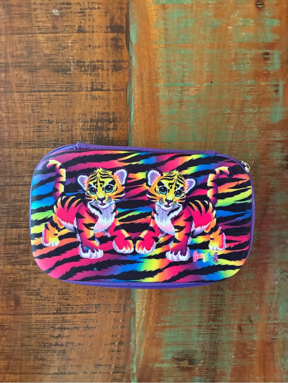 LISA FRANK Forrest Rainbow Tiger Print Molded Zip Pencil Case Y2K